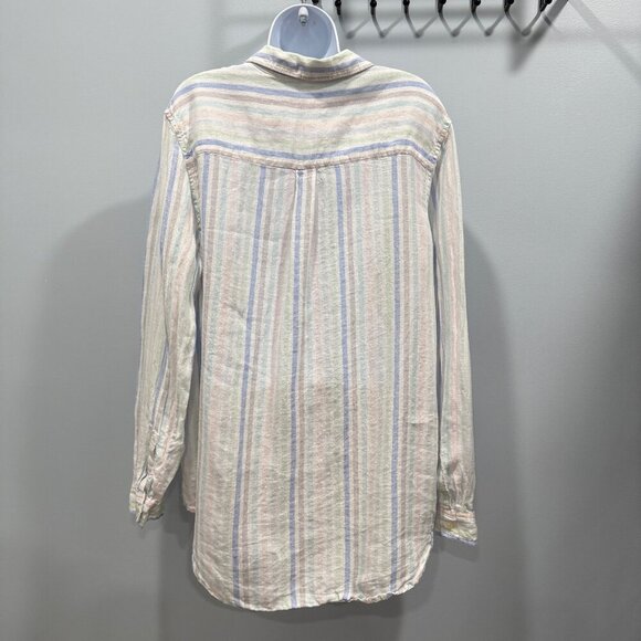 Gap Linen Pastel Striped Boyfriend Fit Button Up Top Beachy Boho Preppy Womens L - Picture 5 of 10